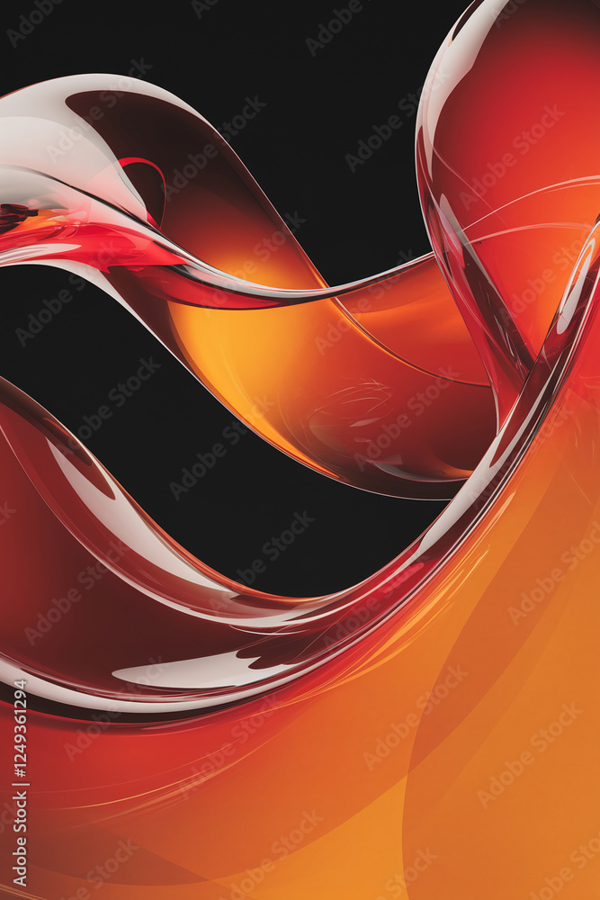Poster a stunning abstract design featuring flowing red and orange curves with a glossy finish, symbolizing