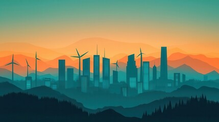 Smart city data visualization showing realtime energy use and sustainability metrics