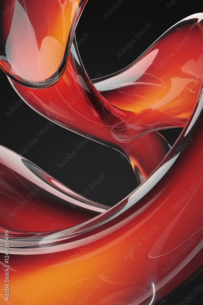 Poster an abstract design of flowing smooth curves in shades of red and orange, showcasing movement and ene