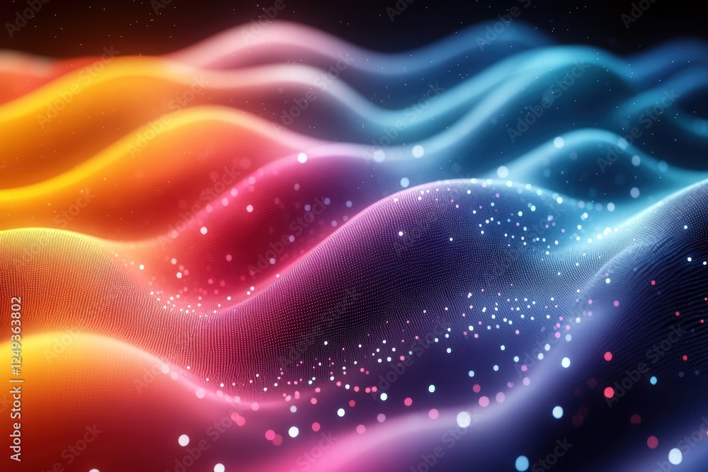 Poster vibrant waves of colored dots create a smooth abstract background for visual inspiration