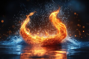 A dynamic display of fire and water elements creating a striking visual effect.