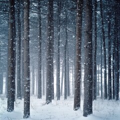 Fototapeta premium A snowy forest with trees covered in snow