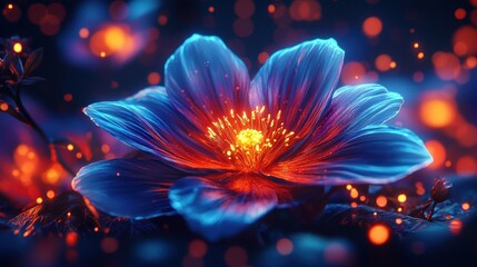 Fototapeta premium Mystical glowing flower in vibrant dark garden