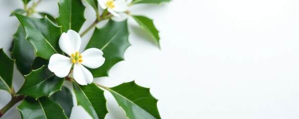 Obraz premium Natural arrangement of holly with white flowers, white, natural, decoration