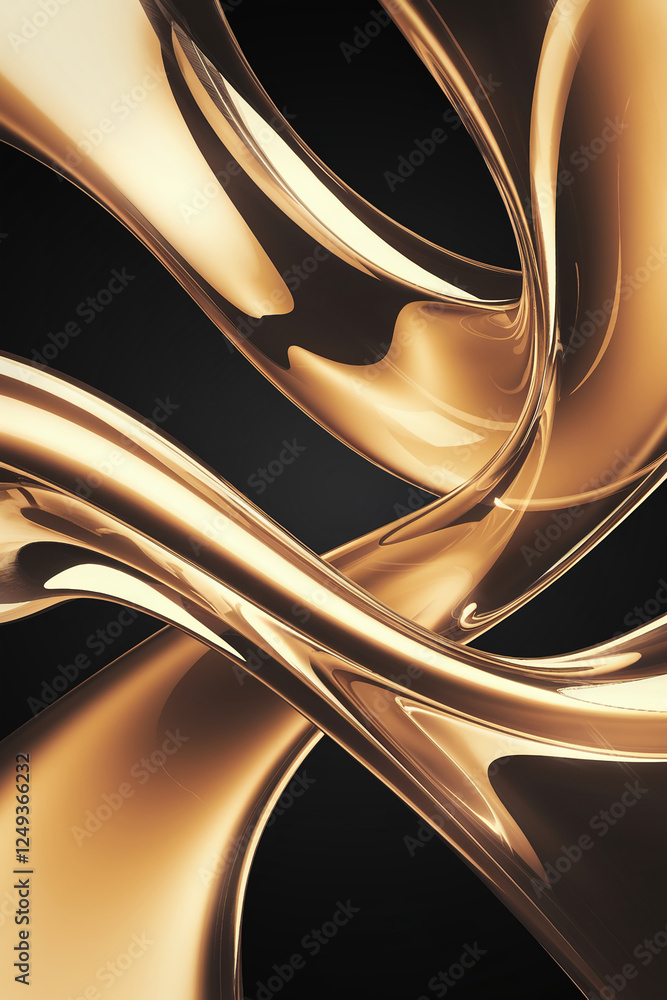 Poster Abstract design featuring flowing golden transparent curves, symbolizing smooth motion and elegance. Digital 3D fluid shape