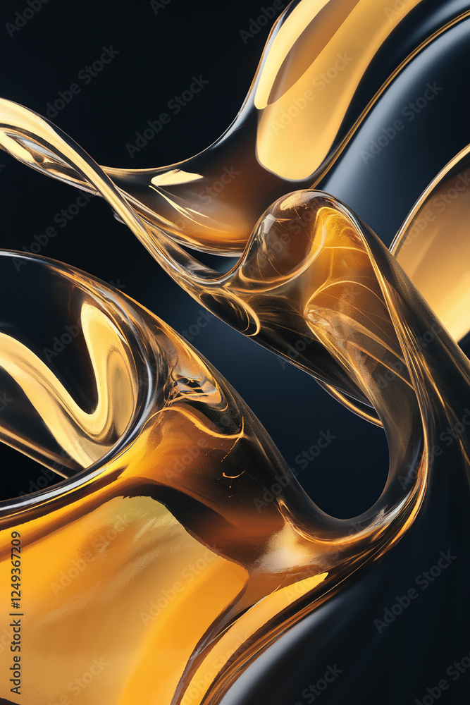 Aufkleber mesmerizing abstract design with golden and clear fluid curves, symbolizing luxury and fluidity, bla