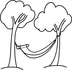  one line drawing of a hammock between two trees