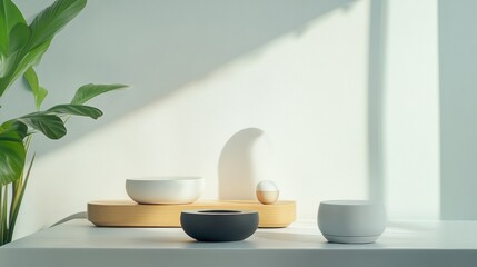 Minimalist decor with greenery in soft light