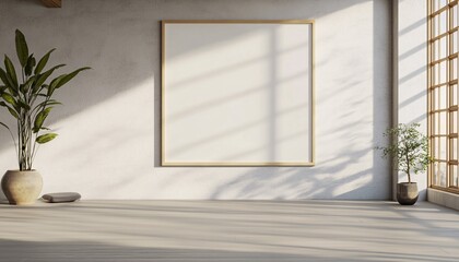 Photo-realistic poster frame mockup displayed on a wall showcasing the beauty of minimalist design and modern aesthetics in interior decor. Ideal for presenting art or advertising concepts.