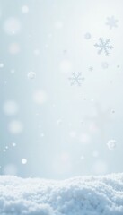 Fototapeta premium Snowflakes gently falling on a white background, soft landing, snowfall