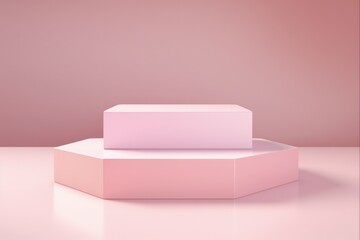 Shades of Pink Minimal 3D Rendering Scene. Pink Pastel Podium for Product Display with Geometric Shapes in Abstract Background