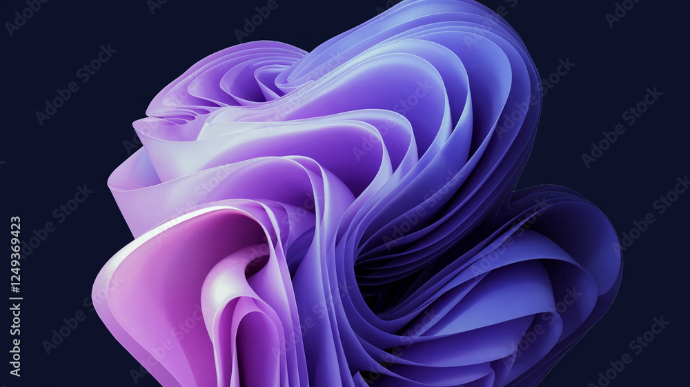 Poster a vibrant and dynamic abstract formation featuring swirling purple and blue layers, showcasing fluid