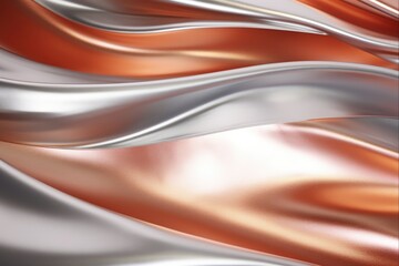 Obraz premium Shiny Silver Foil Wave Metal Abstract Texture Background. Glowing Aluminium Alloy Brightness with Brushed Brass, Bronze, and Copper Accents