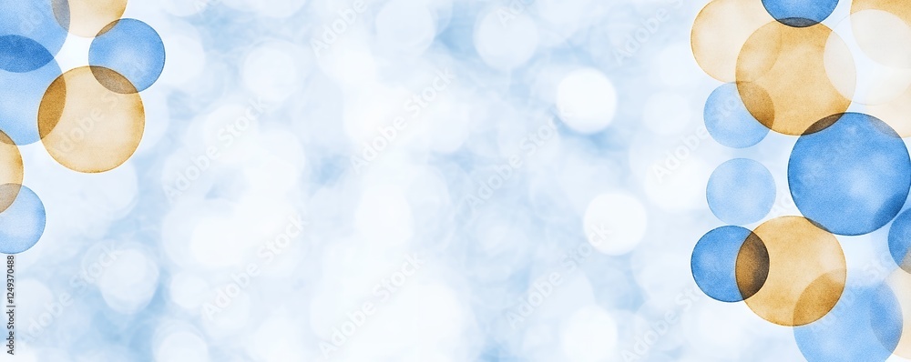 Aufkleber abstract light bokeh circles in blue and gold on a light background with soft focus.