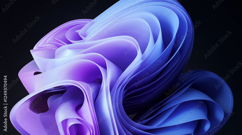 Poster a close-up shot of a stunning abstract design featuring flowing smooth curves in vibrant shades of p