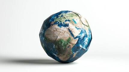 Fototapeta premium A stylized, geometric representation of Earth showcasing continents and oceans against a plain backdrop