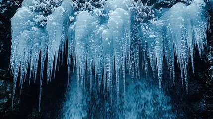 Frozen waterfall icicles winter nature background
