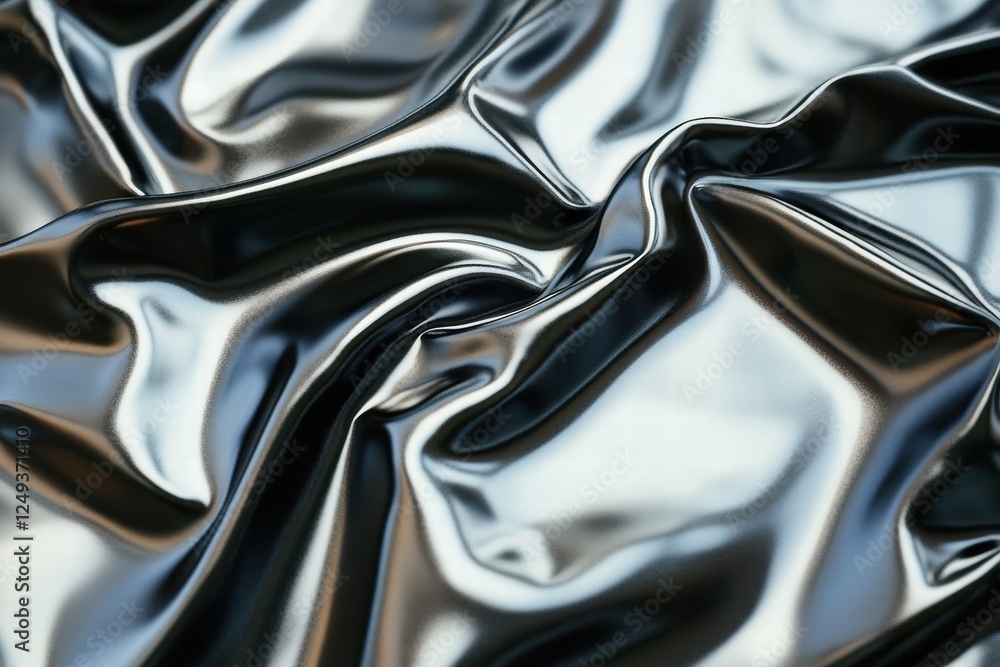 Poster glossy fabric in cool tones showcasing reflections and texture under soft light
