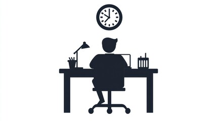 Person working at desk with clock, Office workplace, silent productivity