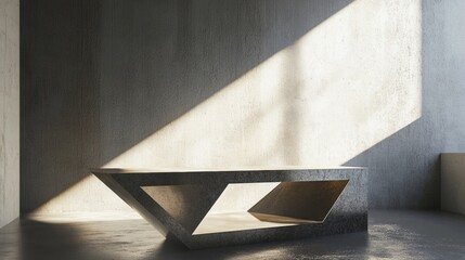 Minimalist concrete bench in sunlight
