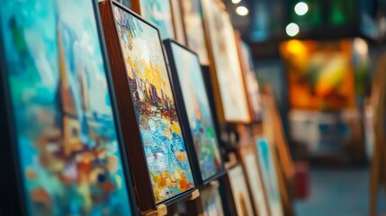 Art gallery with vibrant paintings