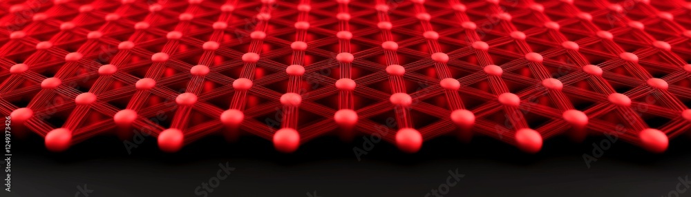 Poster a detailed close-up of a red, lattice-like structure showcasing interconnected atoms or molecules, e