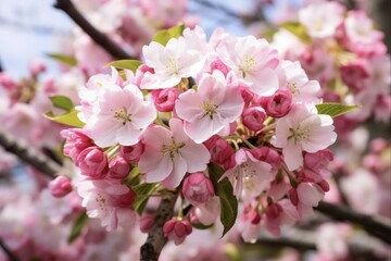 Springtime Bloom: Pink and White Apple Blossom Flowers on Tree in Nature