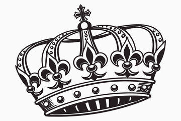 A bold black  line art  and luxurious crown white background.eps