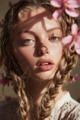 Naklejka premium Editorial Beauty Fashion Portrait of a Woman with a Thick Braid – Supermodel Photoshoot