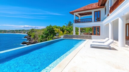 Fototapeta premium Stunning Ocean View Villa with Infinity Pool and Lush Surroundings