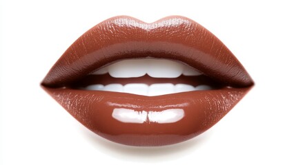Obraz premium Close Up of Glossy Brown Lips - A close-up shot of attractive, glossy brown lips against a white background.