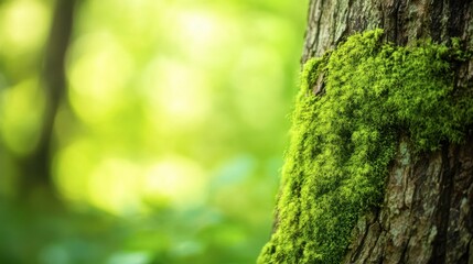 Obraz premium Close-Up of Vibrant Green Moss on a Tree Bark in Nature Scene