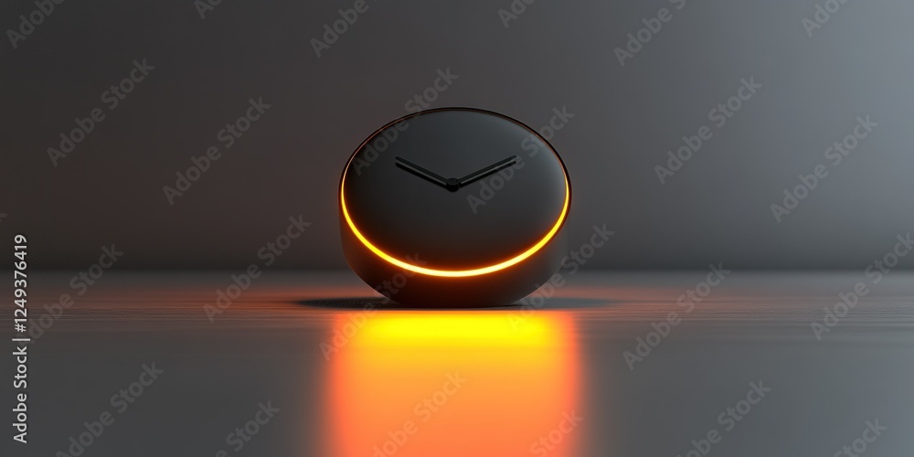 Poster modern minimalistic design of a sleek rounded device with glowing orange accents on a smooth surface