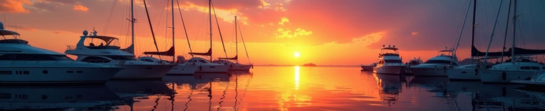 Bateaux ancr?s dans un port au coucher du soleil, harbor, yachts, sailing boats