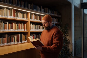 Man Reading in a Library