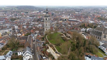 Aerial View of Mons Belfry and Historic Landmarks 