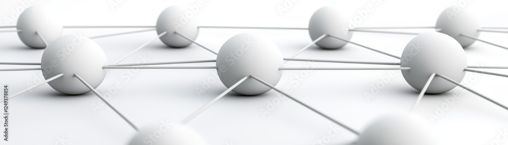 Poster a modern, abstract representation of interconnected spheres, symbolizing networks and relationships 