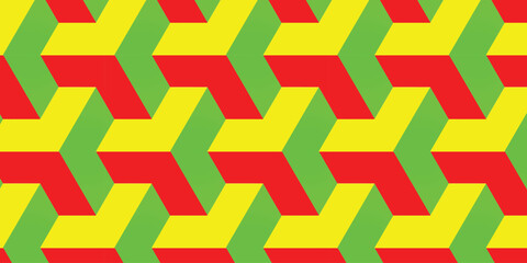 Vibrant 3D Geometric Pattern in Red, Green, and Yellow