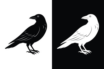 Striking Crow Silhouette Icon Crisp Black & White Vector.