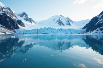 Glacier's slow pace is reflected in the calm and peaceful waters of Antarctica's lake, frozen, lake, antarctic
