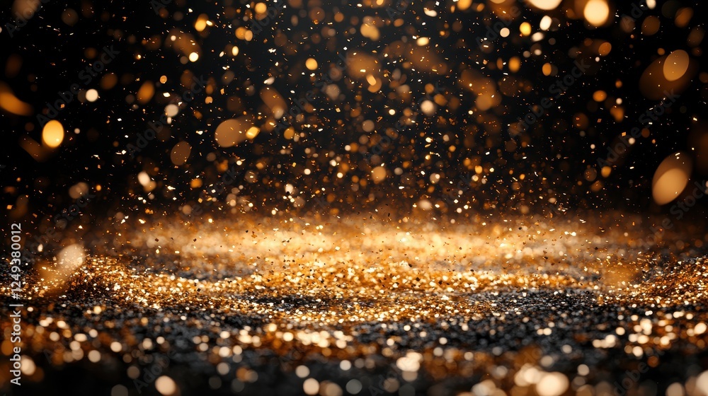 Poster a shimmering background of golden particles creating a festive atmosphere.