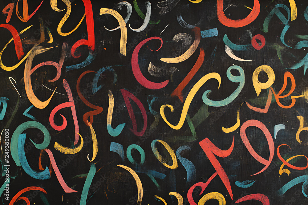 Poster abstract colorful swirls: a vibrant, abstract pattern of colorful swirls and strokes against a dark 
