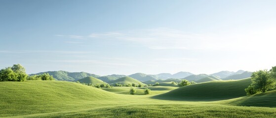 Obraz premium Tranquil green countryside with soft rolling hills and clear sky