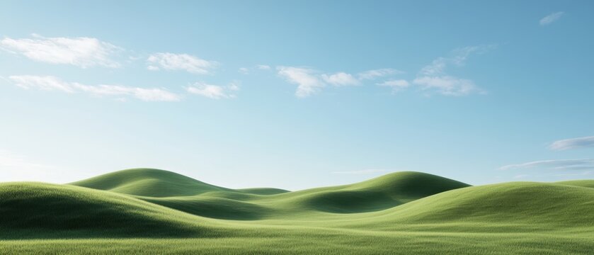 Serene countryside landscape with green rolling hills under blue sky