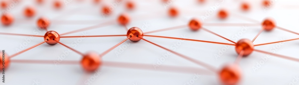 Poster a close-up view of interconnected red spheres and lines, representing a network or system on a light