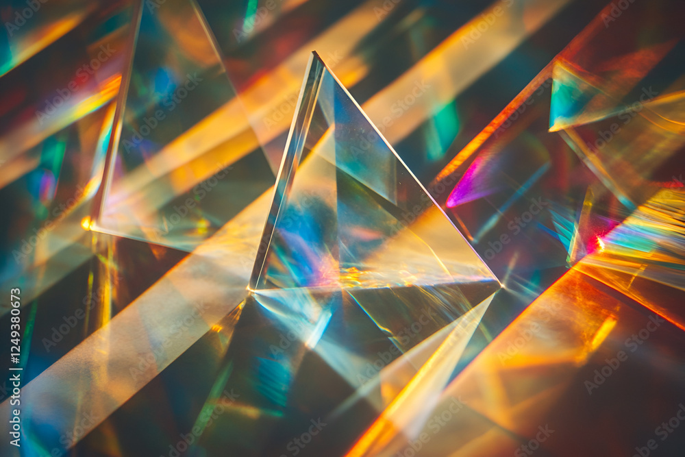 Canvas Prints prismatic triangles: abstract close-up of multiple crystal glass pyramids reflecting vibrant rainbow