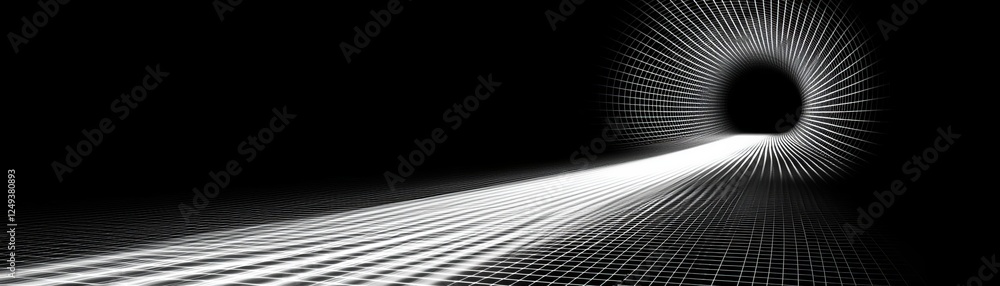 Poster a digital tunnel with light streaming through the darkness, creating a sense of depth and mystery.