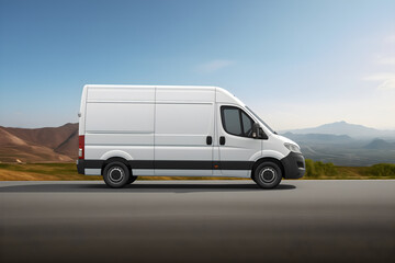 mockup white van delivery on the road