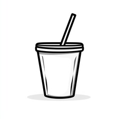 Simple illustration of a disposable paper cup with straw, on a white background. Ideal for food and beverage or drink illustrations.