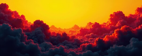 mystical black wavy clouds on a bright yellow background with red and orange shades, wavy textures, abstract art